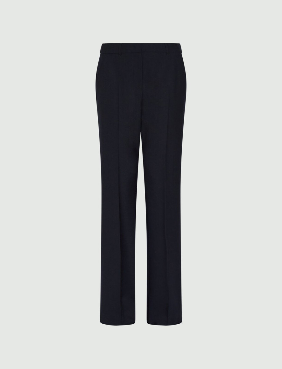 pantalon évasé en laine mélangée stretch - marine