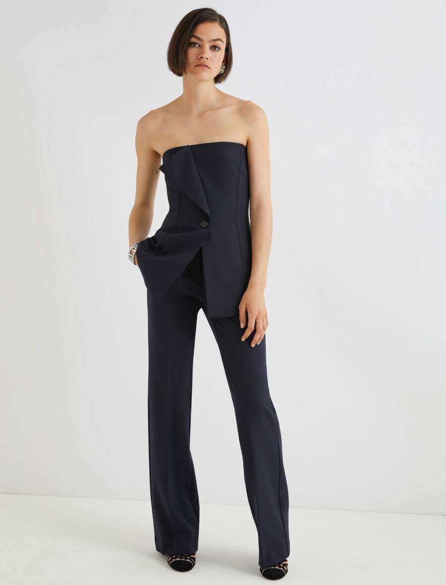 pantalon évasé en laine mélangée stretch - marine