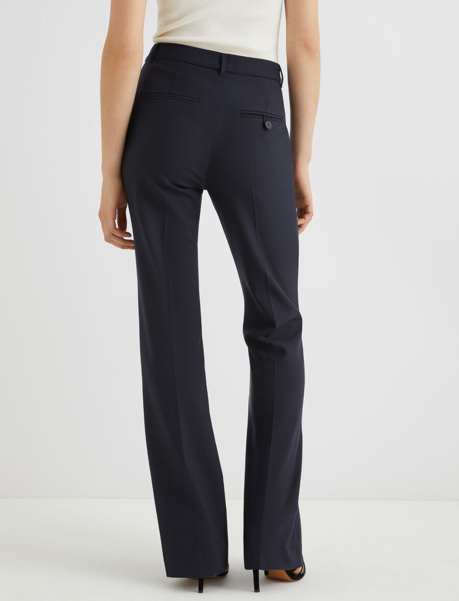 pantalon évasé en laine mélangée stretch - marine
