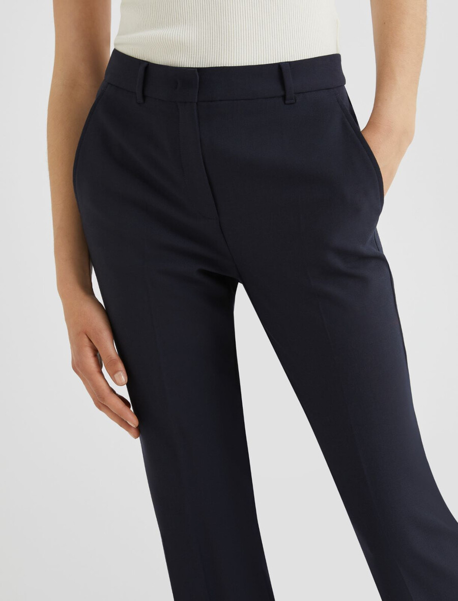 pantalon évasé en laine mélangée stretch - marine