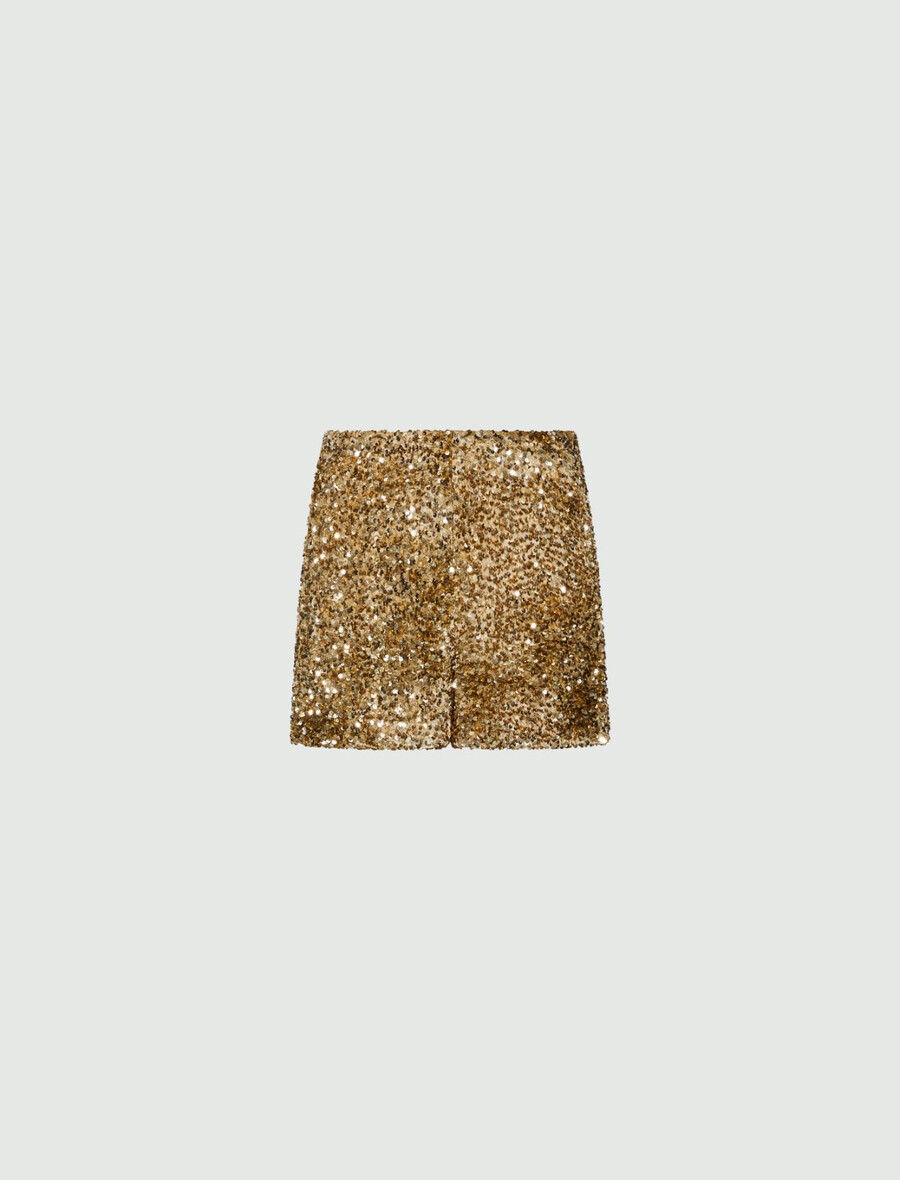short en velours à paillettes - kaki