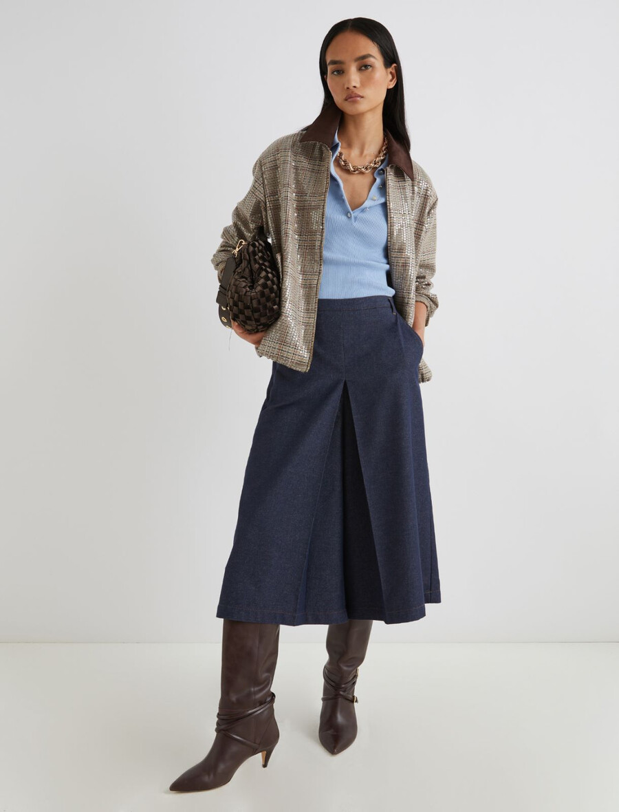 culotte taille haute en coton stretch - bleu marine