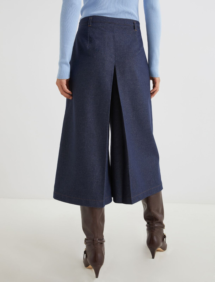 culotte taille haute en coton stretch - bleu marine