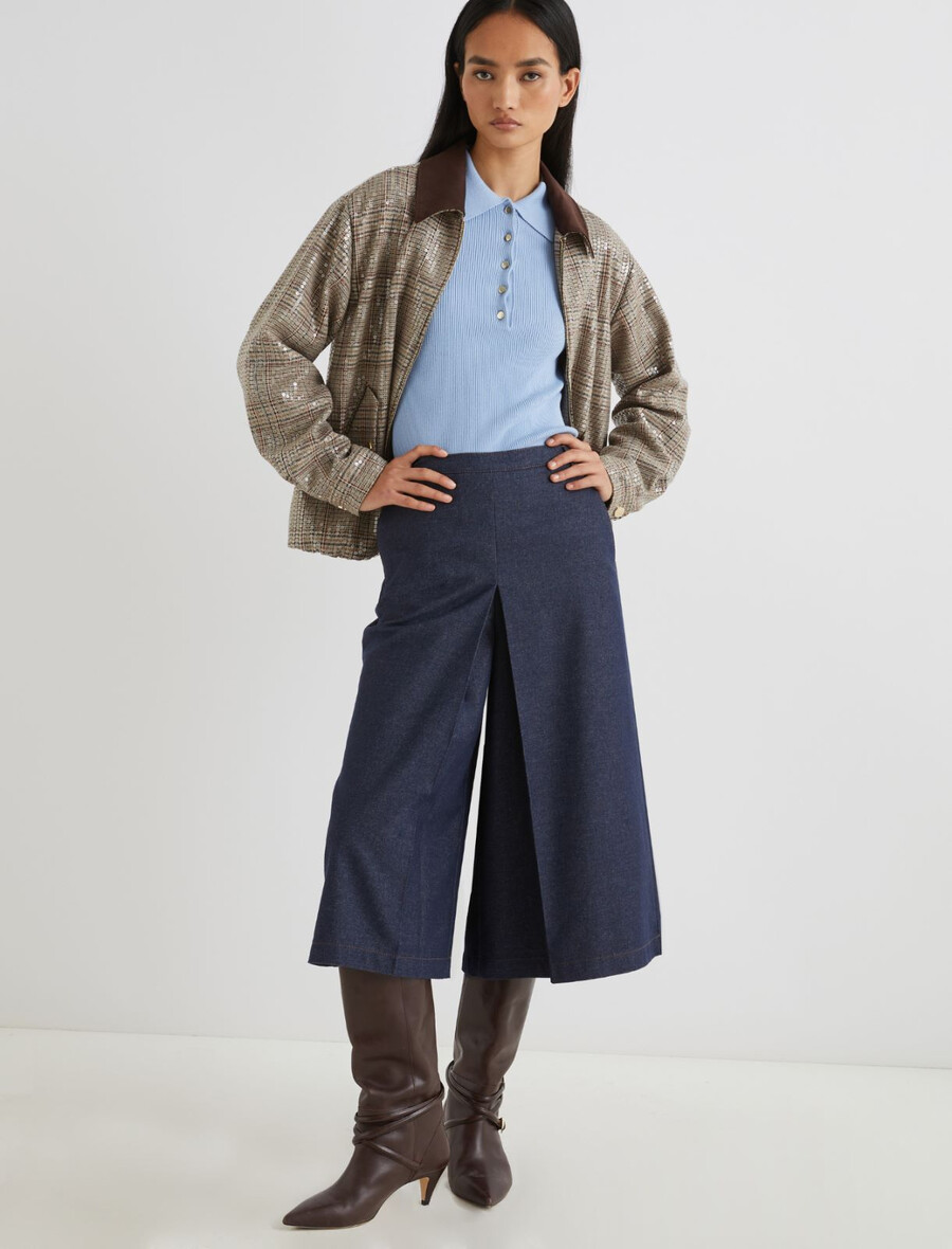 culotte taille haute en coton stretch - bleu marine