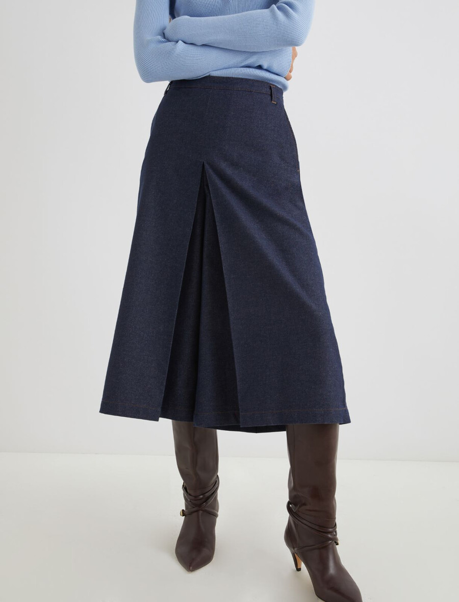 culotte taille haute en coton stretch - bleu marine