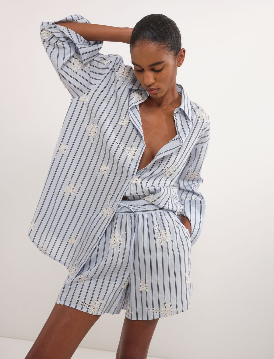 short en popeline à taille élastiquée - bleu clair