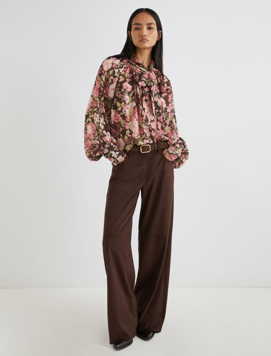 pantalon large en jersey stretch - chocolat