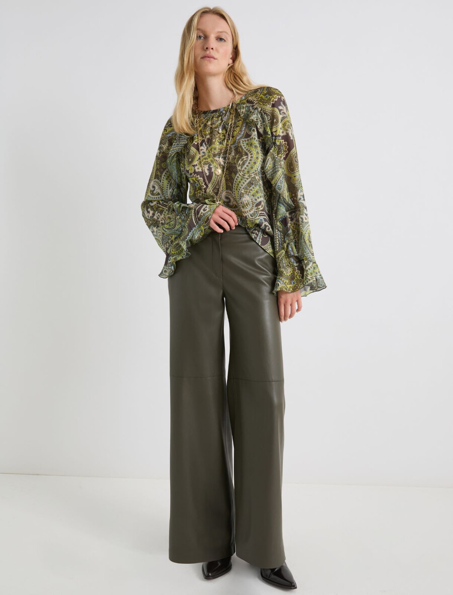 pantalon large en jersey enduit - vert militaire