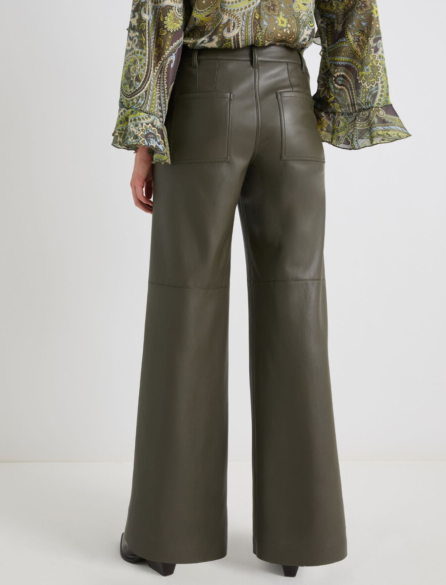 pantalon large en jersey enduit - vert militaire