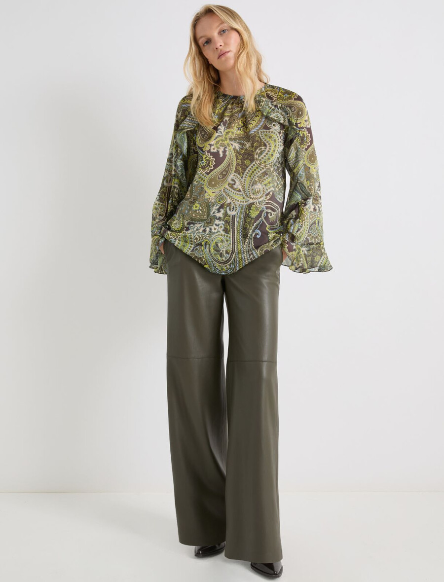 pantalon large en jersey enduit - vert militaire