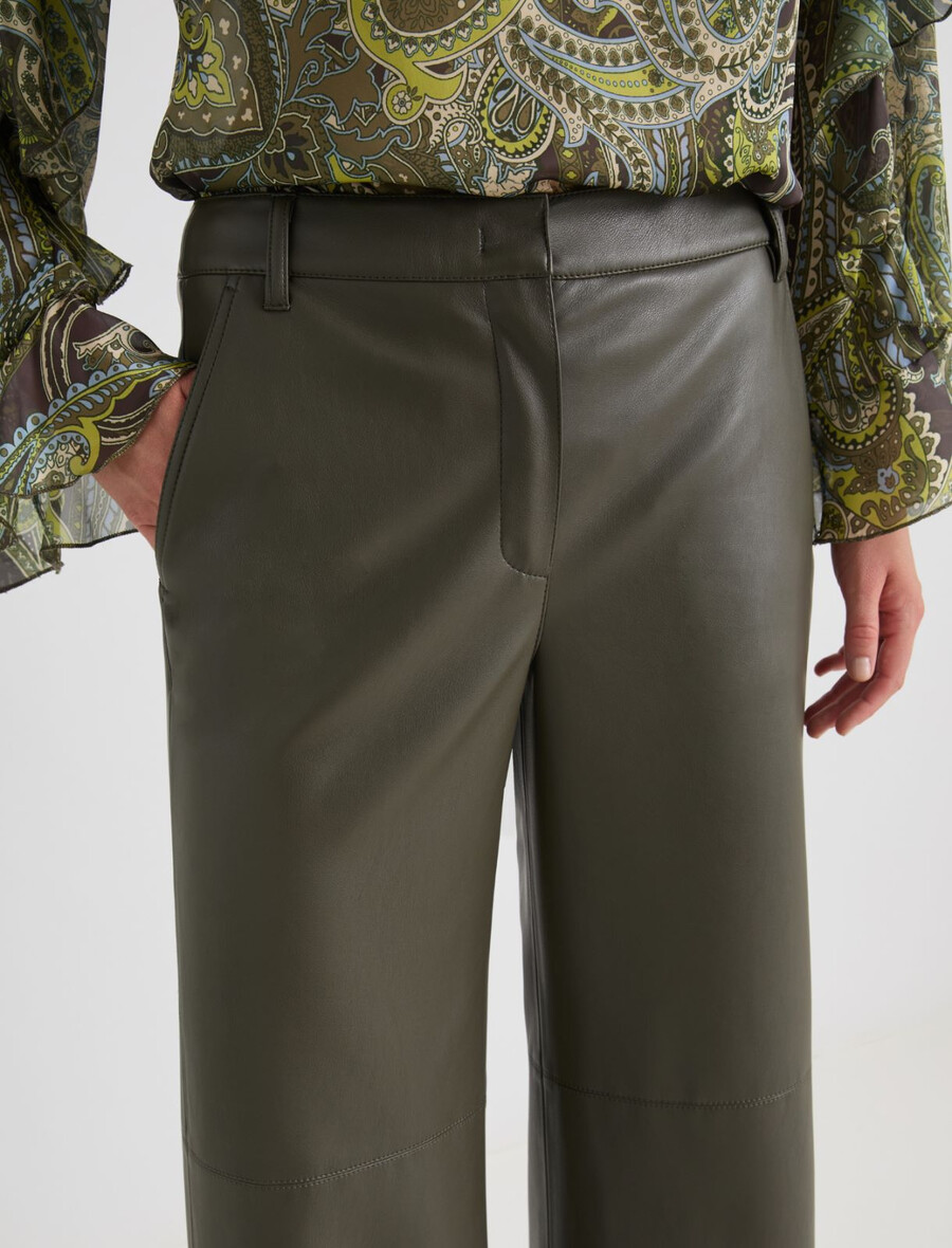 pantalon large en jersey enduit - vert militaire