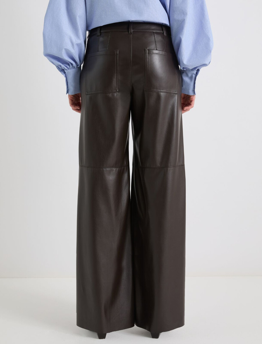 pantalon large en jersey enduit - coffee