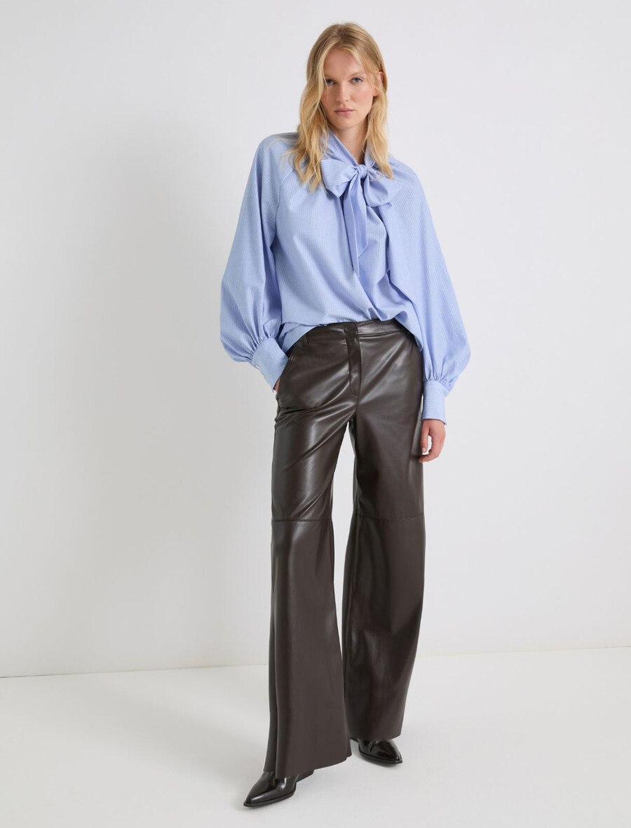 pantalon large en jersey enduit - coffee