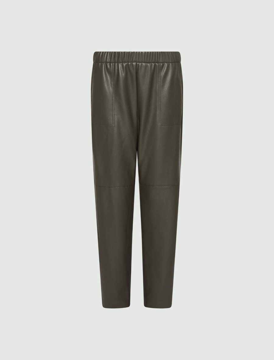 pantalon en jersey enduit coupe carotte - vert militaire