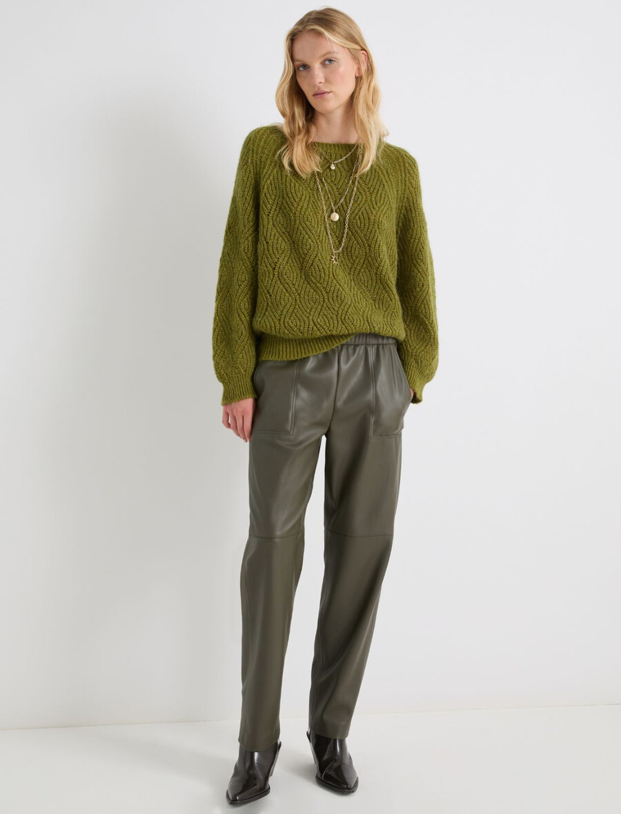 pantalon en jersey enduit coupe carotte - vert militaire
