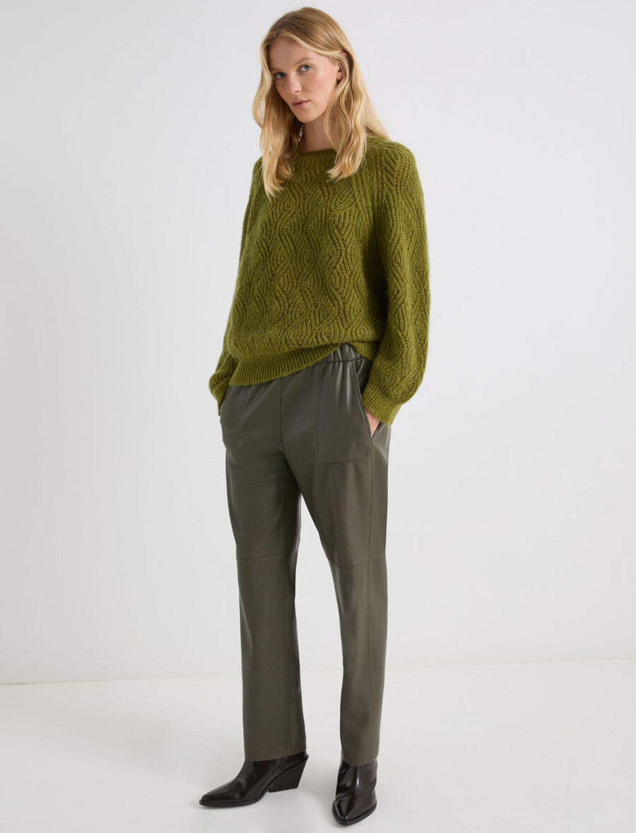 pantalon en jersey enduit coupe carotte - vert militaire