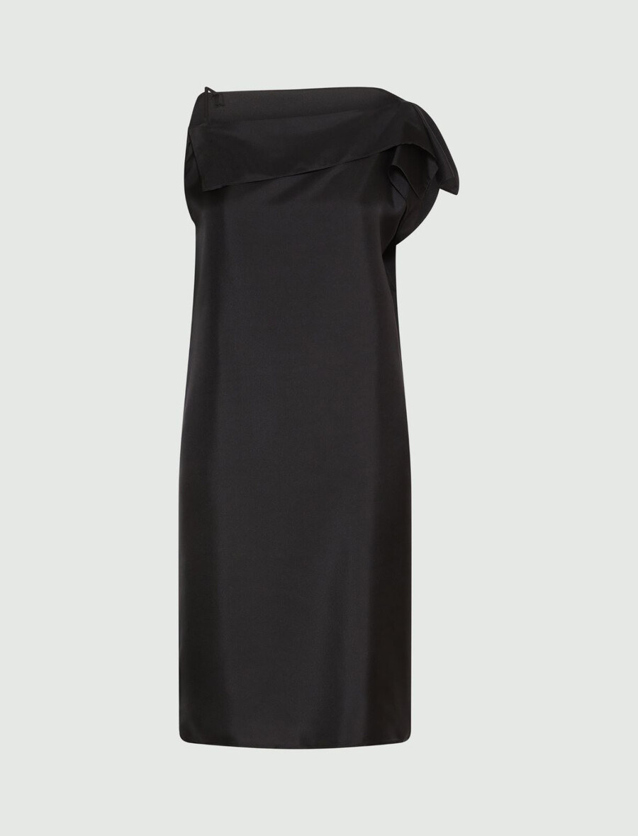 robe asymétrique en twill de soie - noire