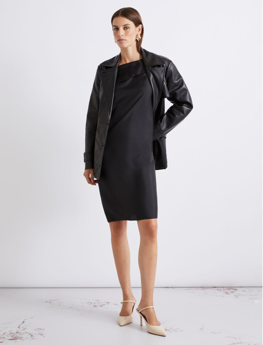 robe asymétrique en twill de soie - noire