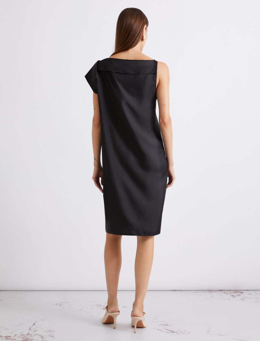 robe asymétrique en twill de soie - noire