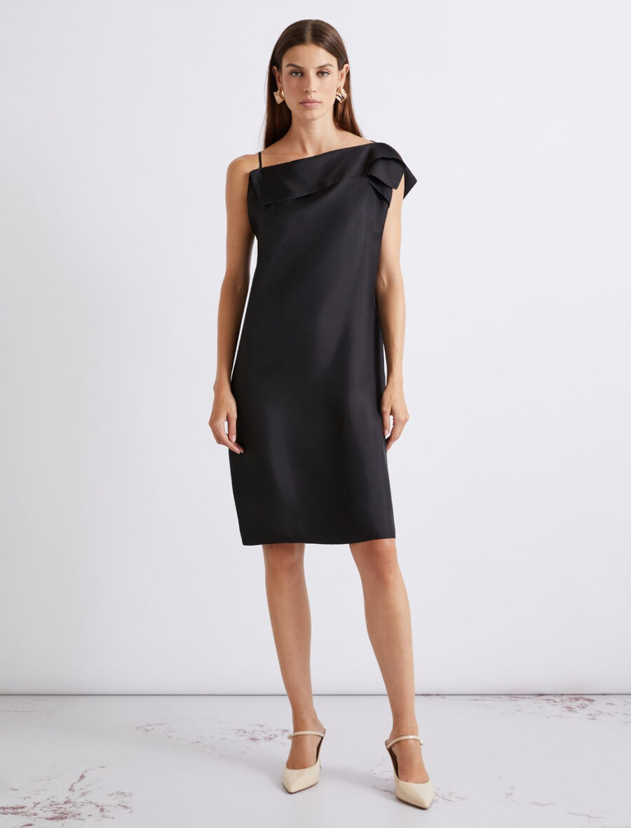 robe asymétrique en twill de soie - noire