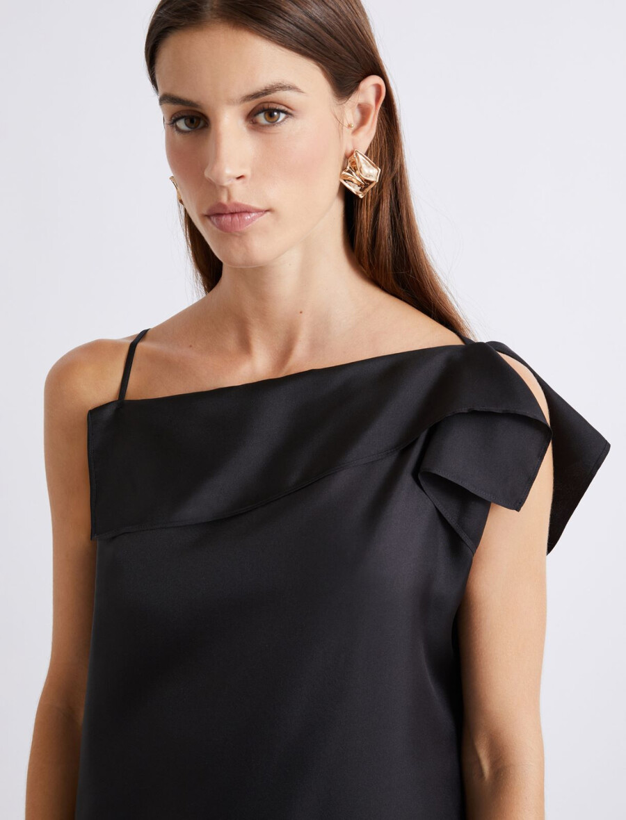 robe asymétrique en twill de soie - noire