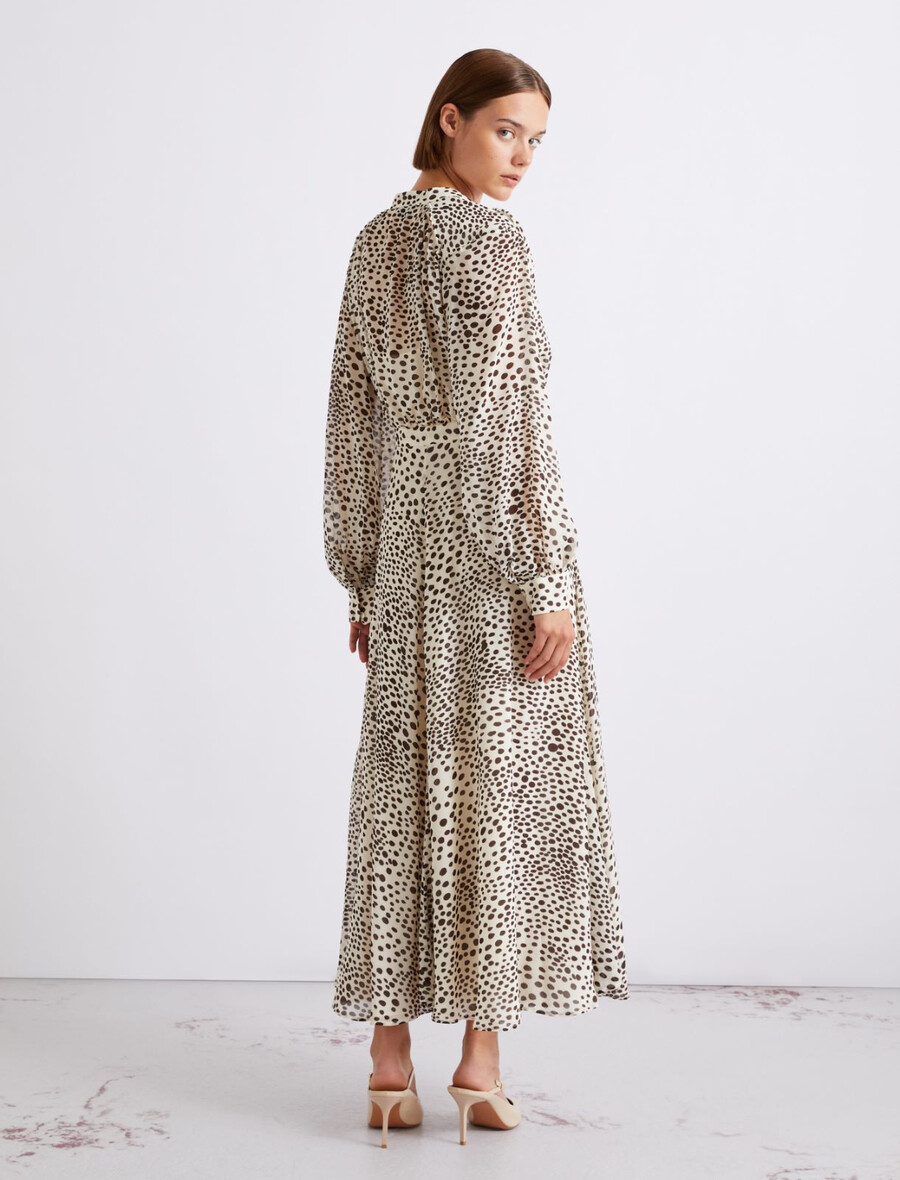 robe-chemise longue en georgette imprimée - crÈme