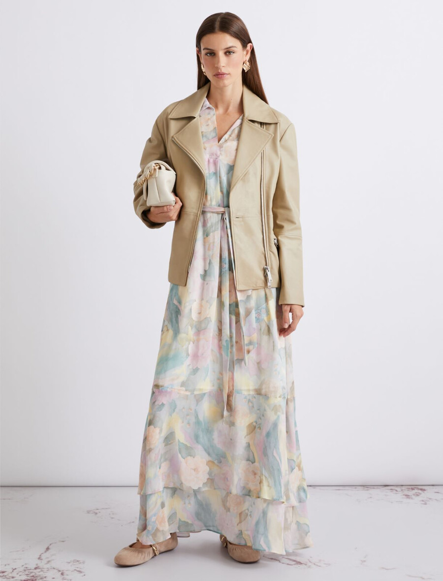 robe longue en georgette imprimée - bleu clair