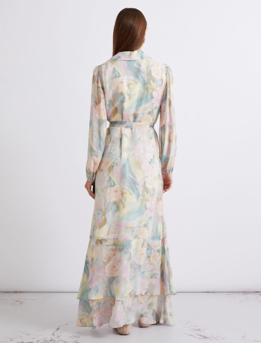 robe longue en georgette imprimée - bleu clair