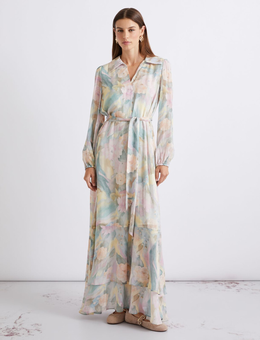 robe longue en georgette imprimée - bleu clair