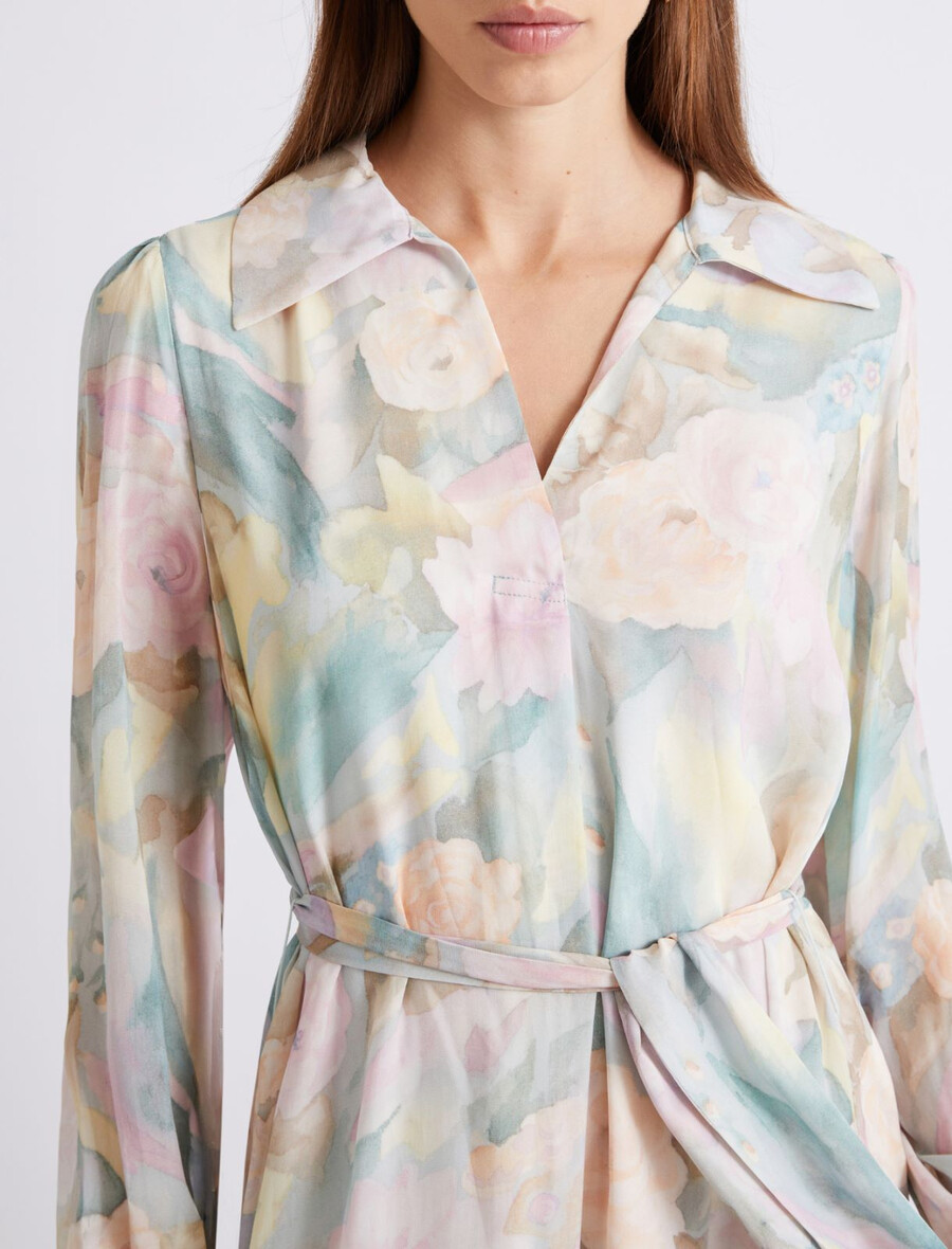 robe longue en georgette imprimée - bleu clair