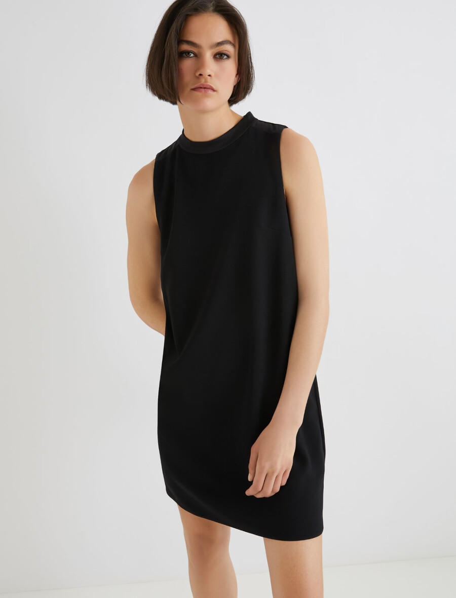 robe sans manches en crêpe satinée - noire