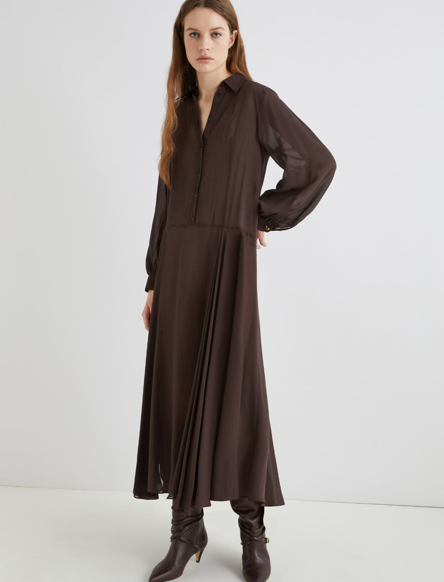 robe-chemise en georgette - marron