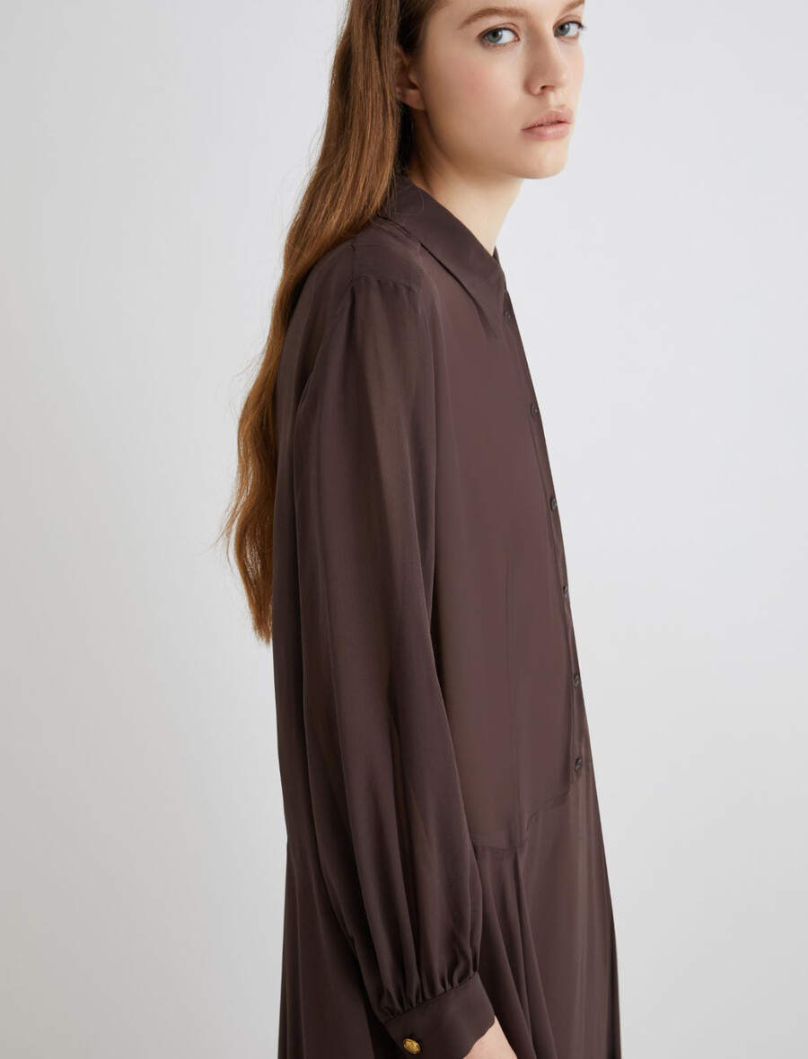 robe-chemise en georgette - marron