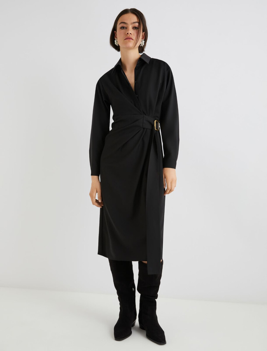 robe-chemise avec boucle latérale - noire