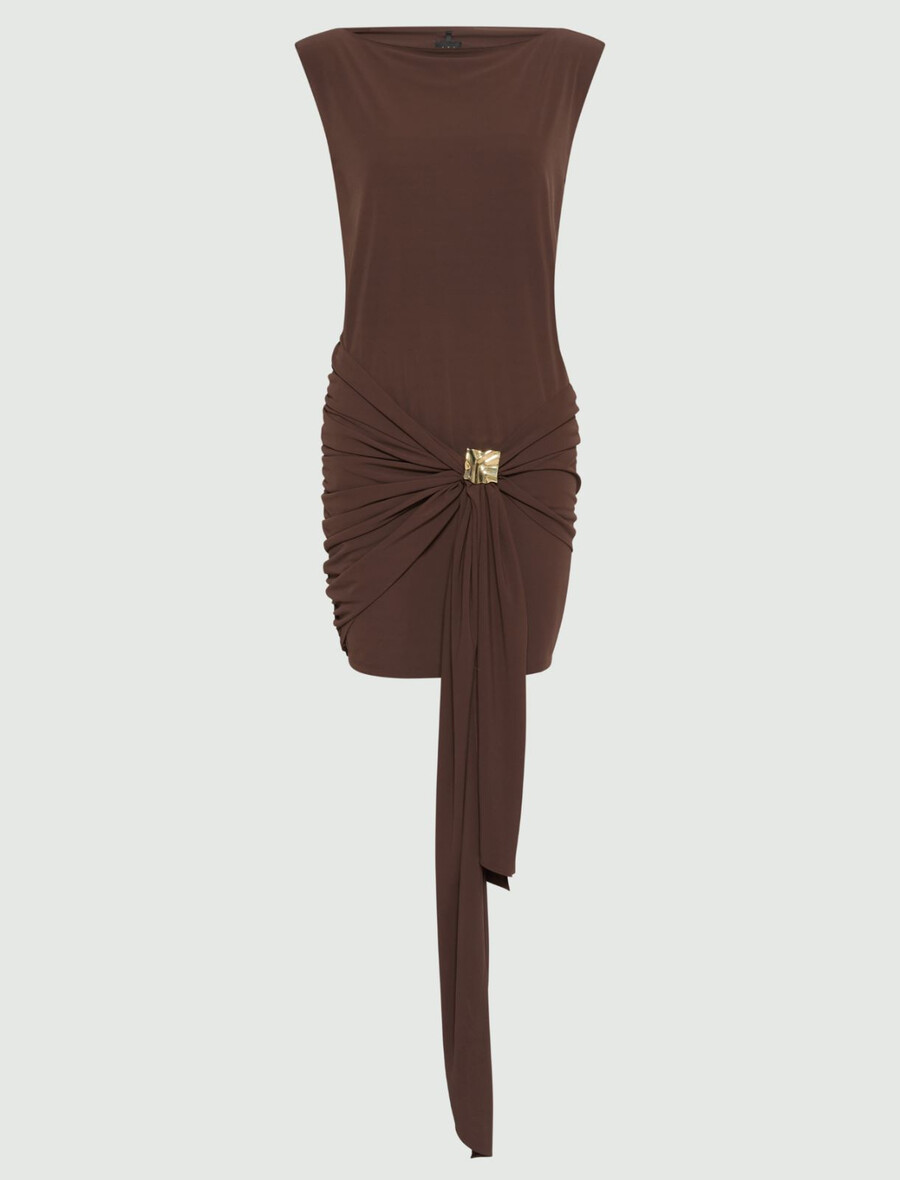 robe courte en jersey avec ceinture drapée - marron