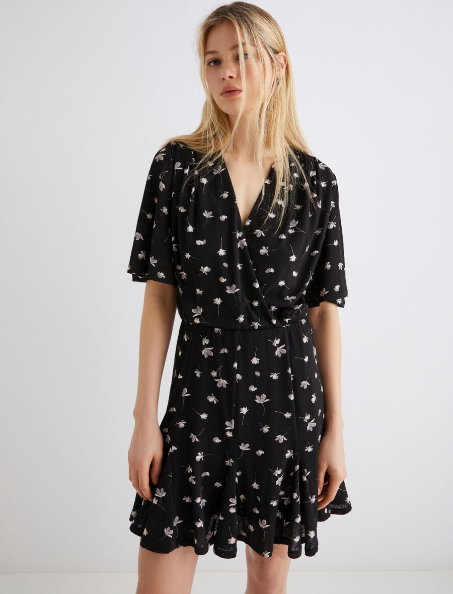 robe en jersey de tulle imprimé - noire