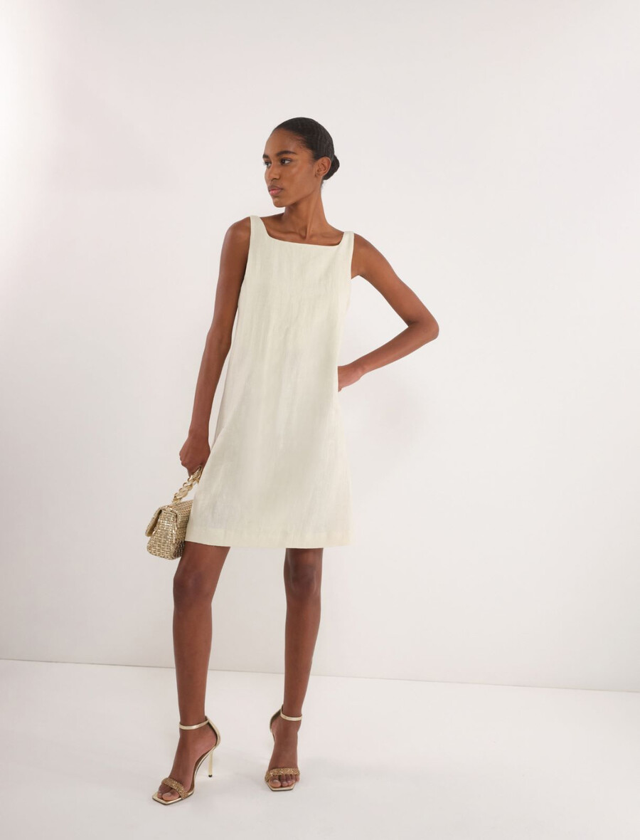 robe évasée en coton et lin - crÈme