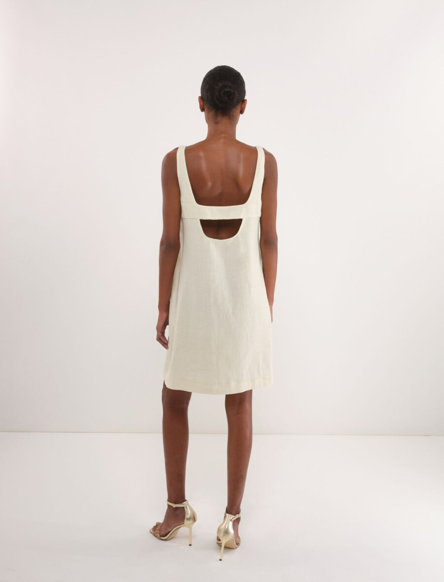 robe évasée en coton et lin - crÈme