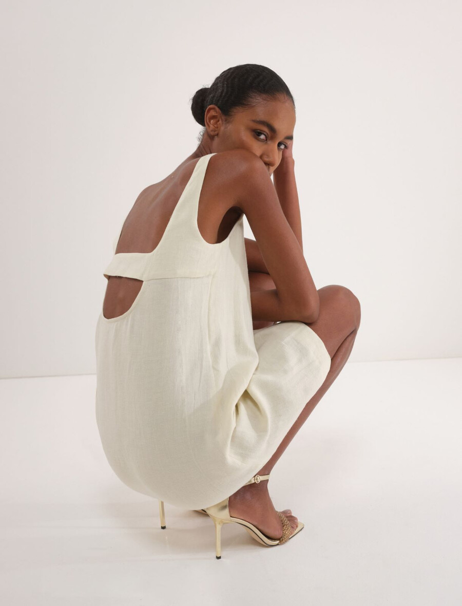 robe évasée en coton et lin - crÈme