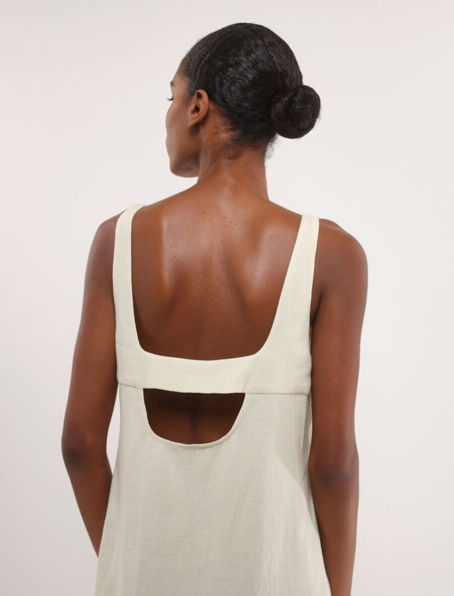 robe évasée en coton et lin - crÈme