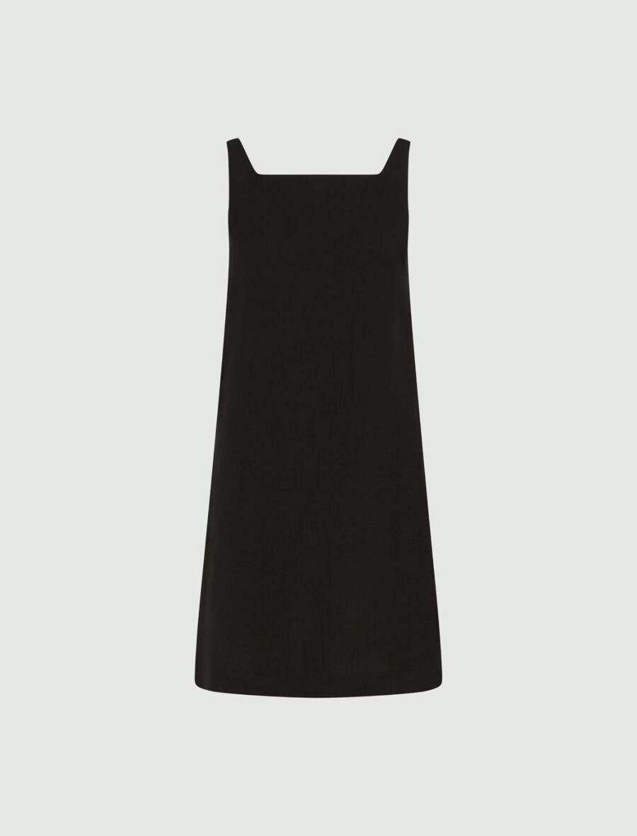 robe évasée en coton et lin - noire