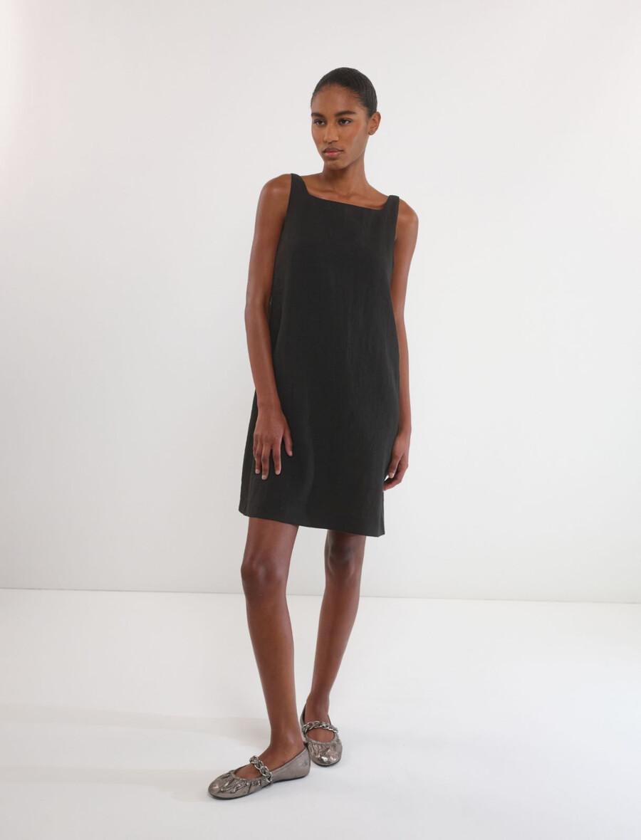 robe évasée en coton et lin - noire