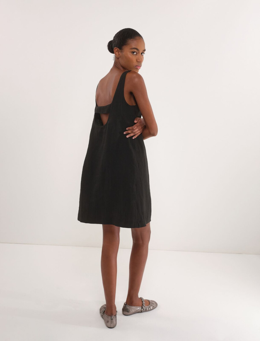 robe évasée en coton et lin - noire