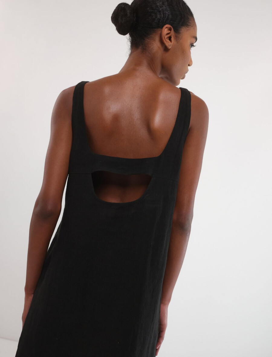 robe évasée en coton et lin - noire