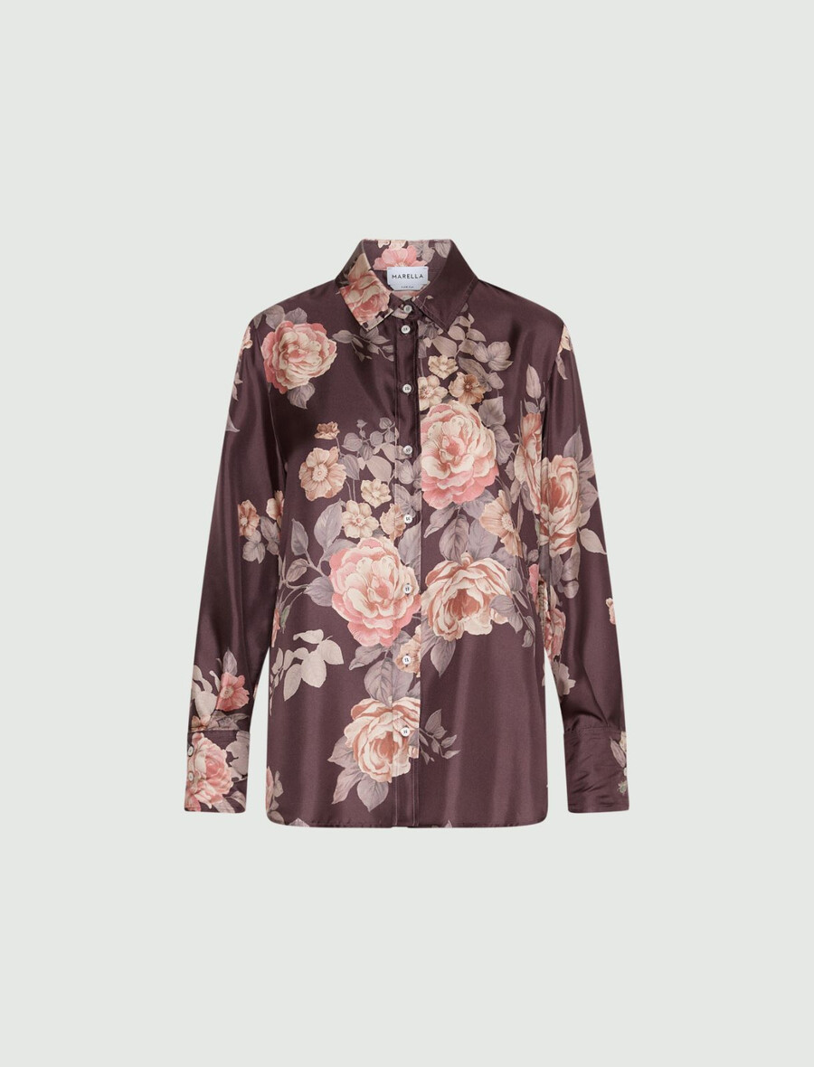 chemise en twill de soie imprimée - bordeaux