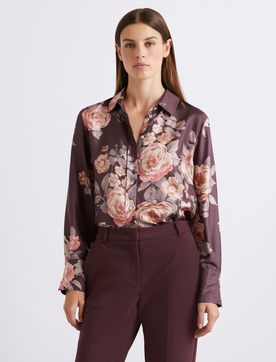 chemise en twill de soie imprimée - bordeaux
