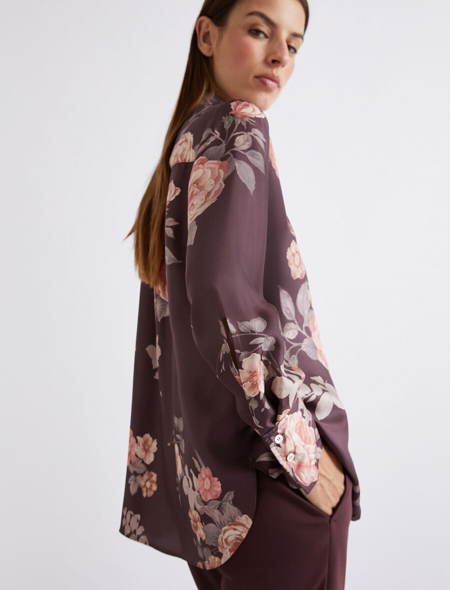 chemise en twill de soie imprimée - bordeaux