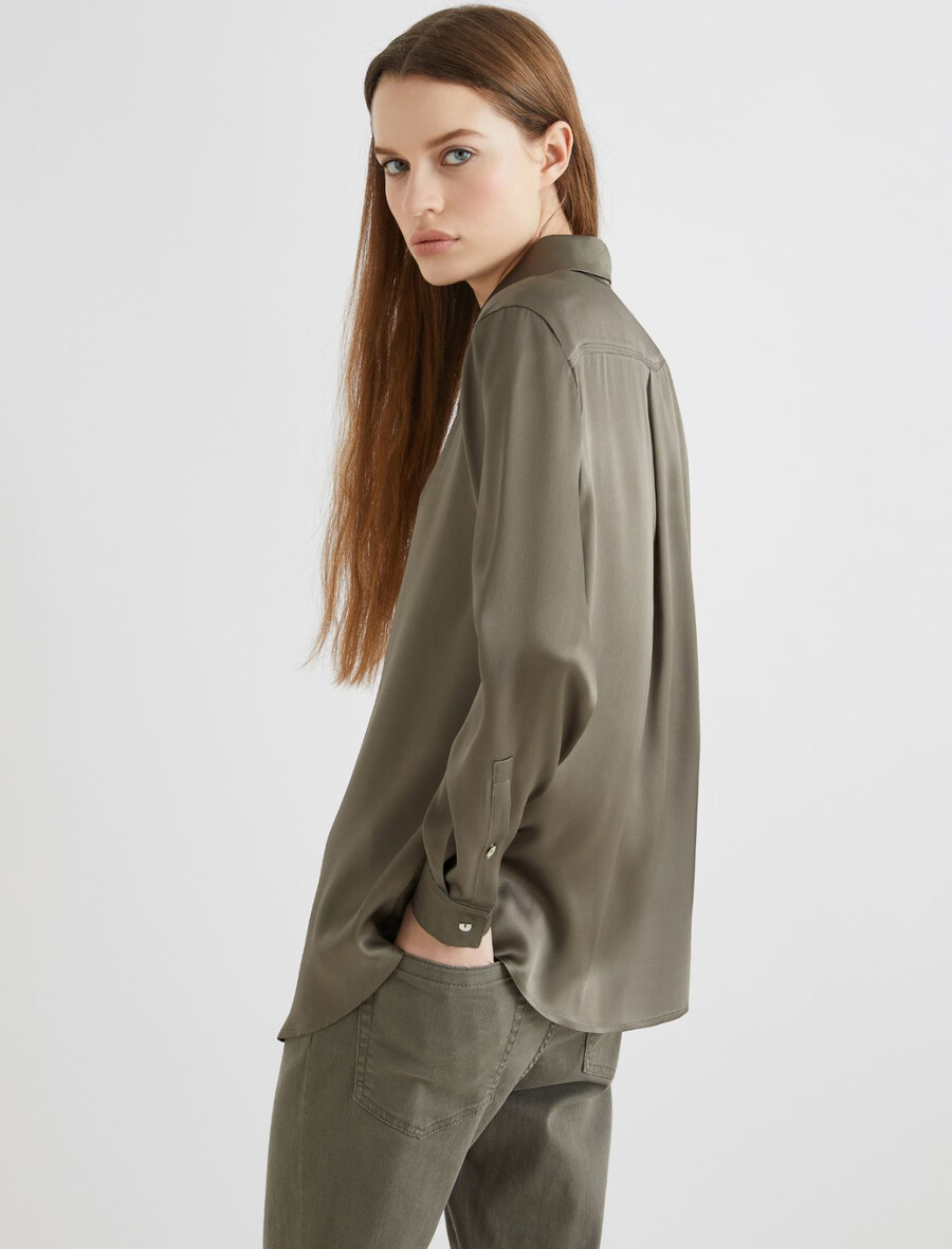 chemise en satin mélangé soie - olive