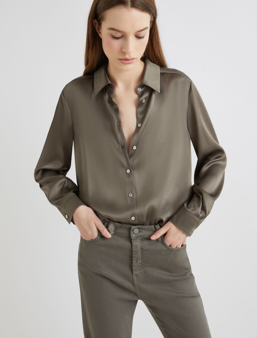 chemise en satin mélangé soie - olive