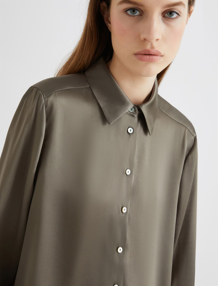 chemise en satin mélangé soie - olive